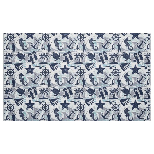 Nautical Beach Pattern Navy ID839 Stoff (Fat Quarter (45,7 x 55,9 cm))