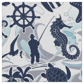 Nautical Beach Pattern Navy ID839 Stoff (Nahaufnahme)