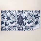 Nautical Beach Pattern Navy ID839 Strandtuch (Vorderseite)