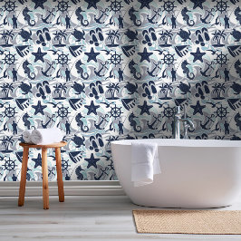 Nautical Beach Pattern Navy ID839 Tapete