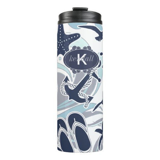 Nautical Beach Pattern Navy ID839 Thermosbecher (Vorderseite)
