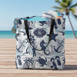 Nautical Beach Pattern Navy ID839 Tote Bag Tasche
