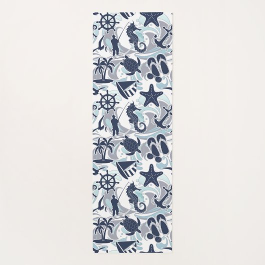Nautical Beach Pattern Navy ID839 Yogamatte (Rückseite)