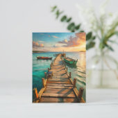 Nautical Beach Pier Boats Coastal  Postkarte (Stehend Vorderseite)