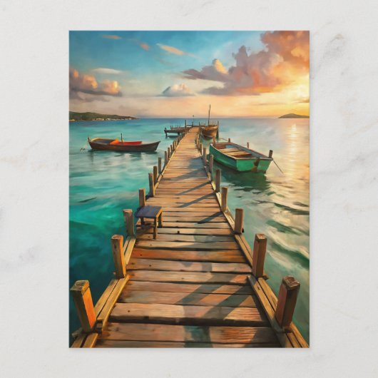 Nautical Beach Pier Boats Coastal  Postkarte (Vorderseite)
