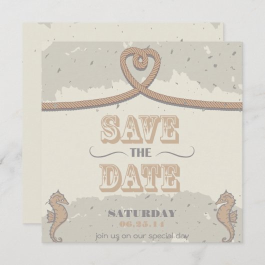 Nautical Beach Sand Herzknot Save the Date (Vorne/Hinten)