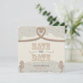 Nautical Beach Sand Herzknot Save the Date (Stehend Vorderseite)