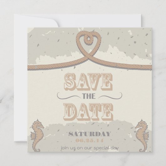 Nautical Beach Sand Herzknot Save the Date (Vorderseite)