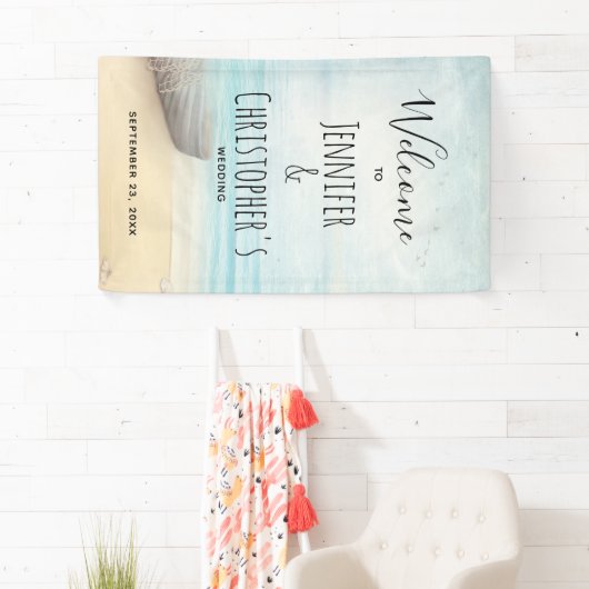 Nautical Beach Scene Coastal Theme Wedding Banner (Insitu)