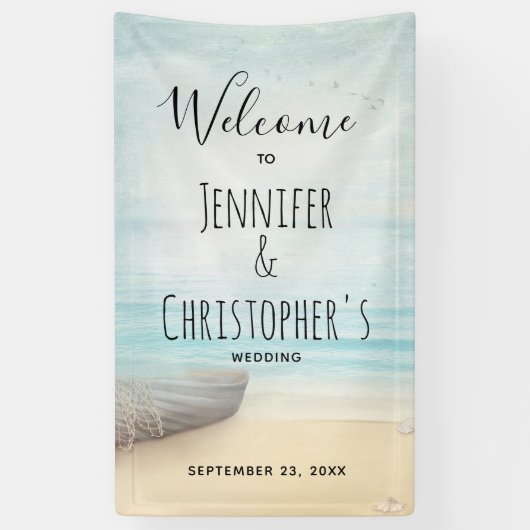 Nautical Beach Scene Coastal Theme Wedding Banner (Vertikal)