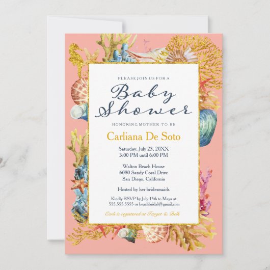 Nautical Beach Seashell Baby Dusche Einladung (Vorderseite)