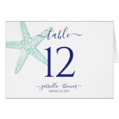 Nautical Beach Starfish Aquamarin Blue Tischnummer (Vorderseite (Horizontal))