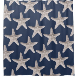 Nautical Beach Starfish Blauer Duschvorhang