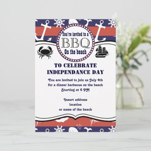 Nautical Beach-Thema Barbecue Einladung (Stehend Vorderseite)
