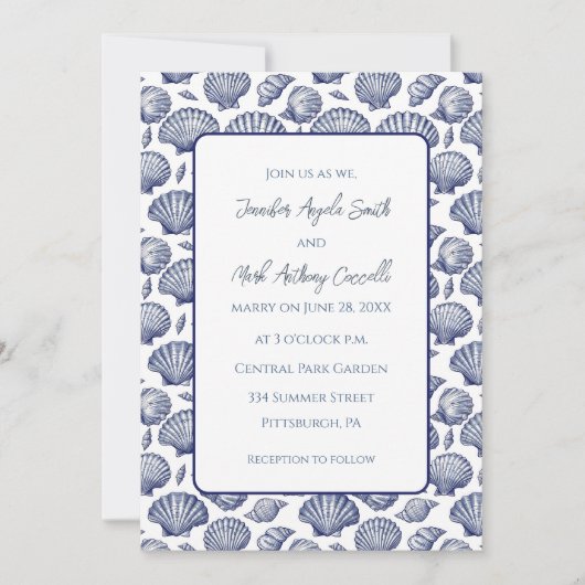 Nautical Beach Thema Hochzeit Einladung Seashells (Vorderseite)