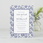 Nautical Beach Thema Hochzeit Einladung Seashells (Stehend Vorderseite)
