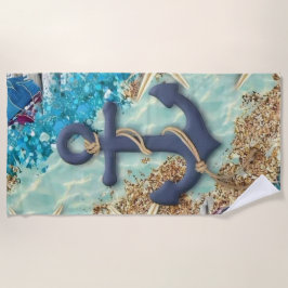 Nautical Beach Towel with Blue Anchor  Strandtuch
