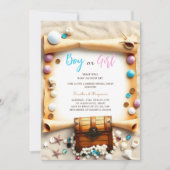 Nautical Beach Treasure Chest Gender Reveal Party Einladung (Vorderseite)