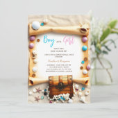 Nautical Beach Treasure Chest Gender Reveal Party Einladung (Stehend Vorderseite)