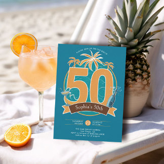 Nautical Beach Tropical Blue 50. Geburtstag Einladung