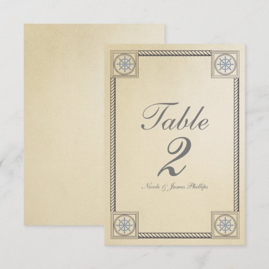Nautical Beach Vintage Wedding Tischnummer Card (Vorne/Hinten)