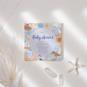 Nautical Beach Watercolor Illustration Baby Shower Einladung