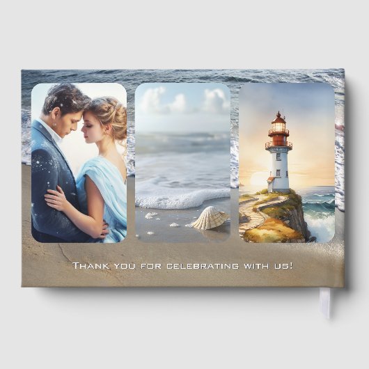 Nautical Beach Wedding Foto Gästebuch (Rückseite)