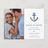 Nautical Beach Wedding Foto Save the Date Ankündigungspostkarte (Vorderseite)