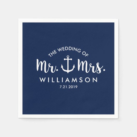 Nautical Beach Wedding Navy Blue Anchor Custom Serviette (Vorderseite)