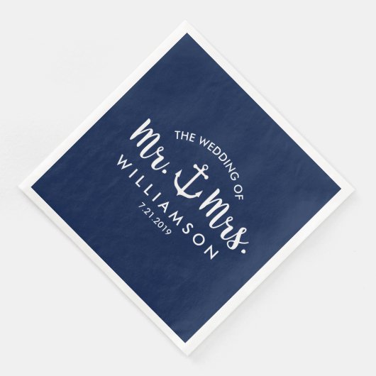 Nautical Beach Wedding Navy Blue Anchor Custom Serviette (Ecke)