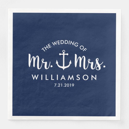 Nautical Beach Wedding Navy Blue Anchor Custom Serviette (Vorderseite)