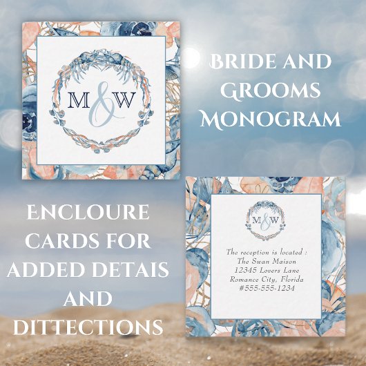 Nautical Beach Wedding Seashells Starfish Enclos Begleitkarte