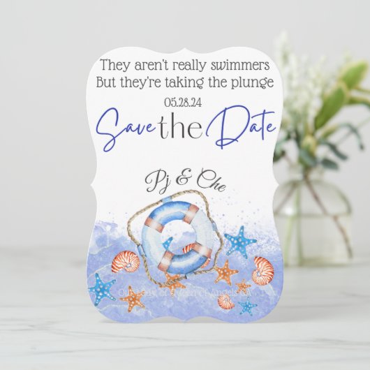 Nautical Beach Wedding Theme Card Save The Date (Stehend Vorderseite)