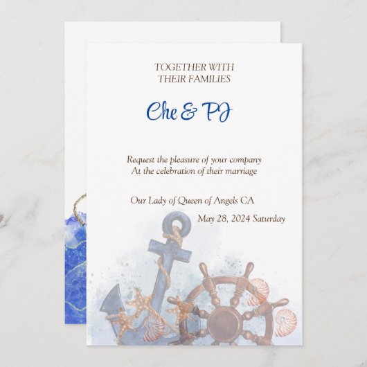 Nautical Beach Wedding Theme Einladung (Vorne/Hinten)
