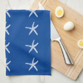 Nautical Beach White Starfish Patterns Deep Blue Geschirrtuch (Viertel Falte)