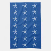 Nautical Beach White Starfish Patterns Deep Blue Geschirrtuch (Vertikal)