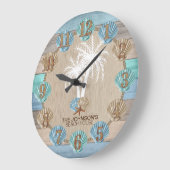 Nautical Beach Wood Design mit Palmenbaum Große Wanduhr (Winkel)