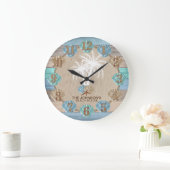 Nautical Beach Wood Design mit Palmenbaum Große Wanduhr (Zuhause)