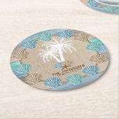 Nautical Beach Wood Design mit Palmenbaum Runder Pappuntersetzer (Angewinkelt)