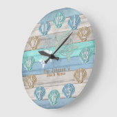 Nautical Beach Wood with Turtles & Shells Große Wanduhr (Winkel)