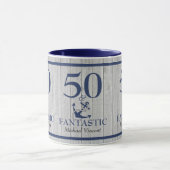 Nautical Birthday 50 und Fantastic Navy Blue Gray Tasse (Zentrum)