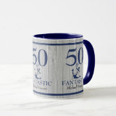 Nautical Birthday 50 und Fantastic Navy Blue Gray Tasse (VorderseiteRechts)