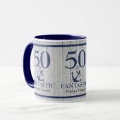 Nautical Birthday 50 und Fantastic Navy Blue Gray Tasse (Vorderseite Links)