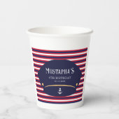 Nautical Birthday Captain Hat Stripe Party Theme Pappbecher (Rückseite)