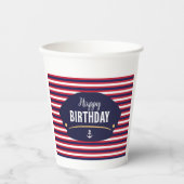 Nautical Birthday Captain Hat Stripe Party Theme Pappbecher (Vorderseite)