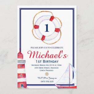 Nautical Birthday Einladung Navy Blue Sail einlade