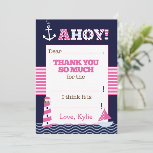 Nautical Birthday füllen Sie das Leere aus Dankesc Dankeskarte (Stehend Vorderseite)