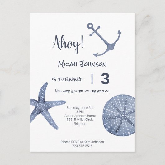 Nautical Birthday Post Card jeden Alters Postkarte (Vorderseite)