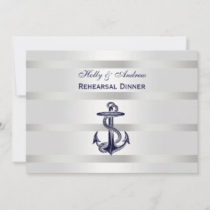 Nautical Blu Anchor Silver Wht BG H Probe Din Einladung