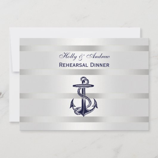 Nautical Blu Anchor Silver Wht BG H Probe Din Einladung (Vorderseite)